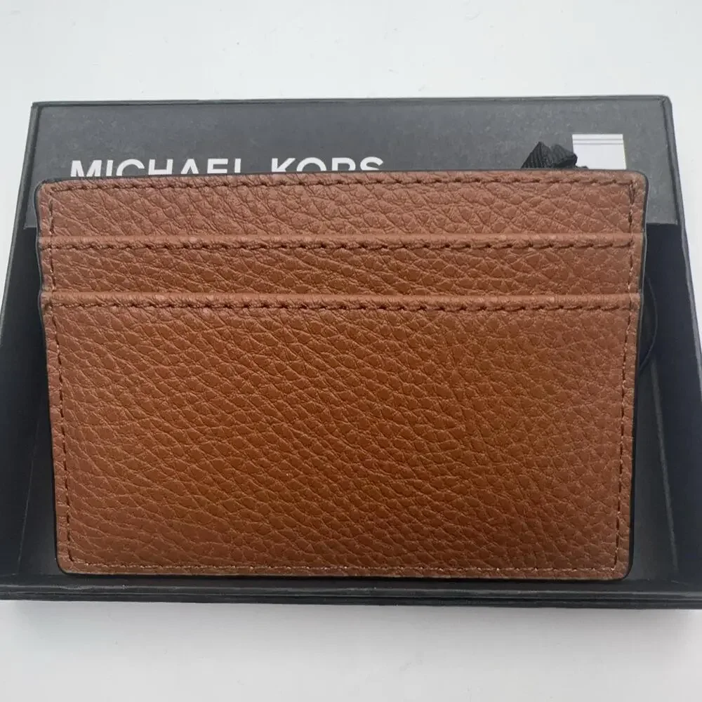 Michael Kors Card Case Wallet Mens Brown Leather Malone Mini Wallet Card Holder